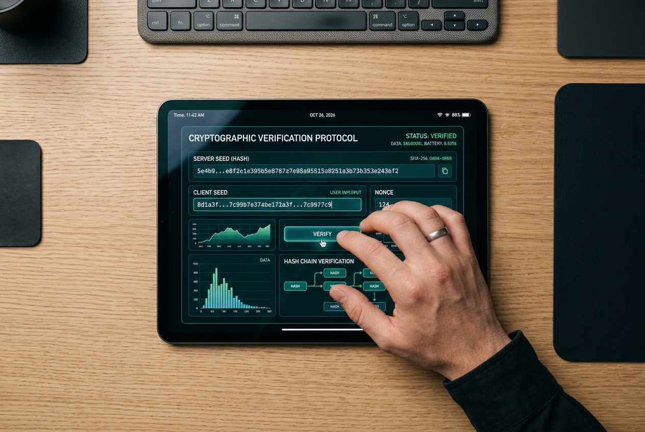 Close-up of a person verifying cryptographic seeds on a tablet.
